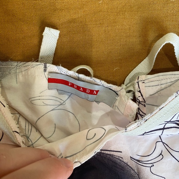 PRADA Sport Light Pink Ink Sketch Face Print Spaghetti Strap Pleated Sundress - Picture 4 of 8